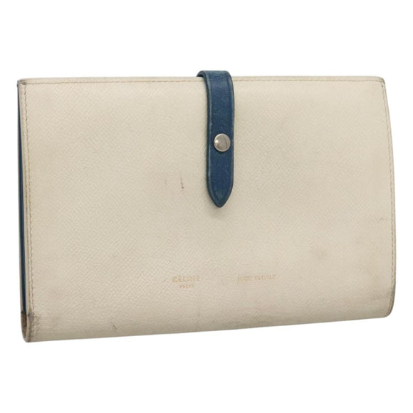 CELINE Large Strap Wallet Leather White Auth ar13263
