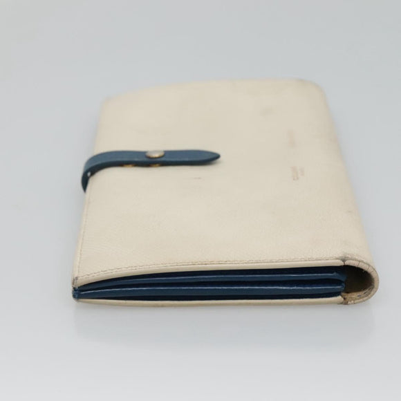 CELINE Large Strap Wallet Leather White Auth ar13263