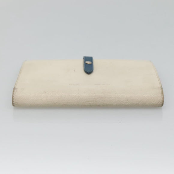 CELINE Large Strap Wallet Leather White Auth ar13263