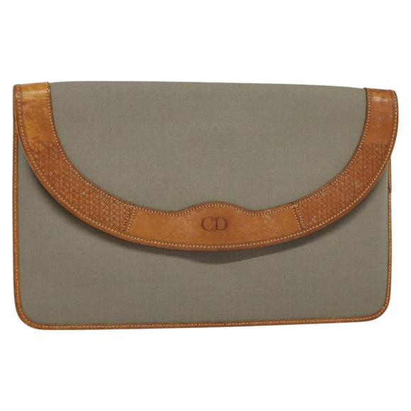 Christian Dior Trotter Canvas Clutch Bag Coated Canvas Brown gold Auth ar13268