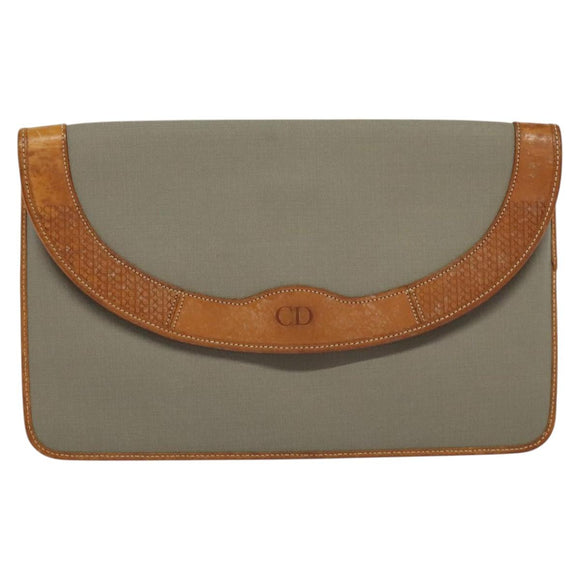 Christian Dior Trotter Canvas Clutch Bag Coated Canvas Brown gold Auth ar13268