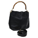 GUCCI Bamboo Hand Bag Leather 2way Black Gold Auth ar13291-1