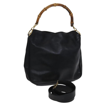 GUCCI Bamboo Hand Bag Leather 2way Black Gold Auth ar13291