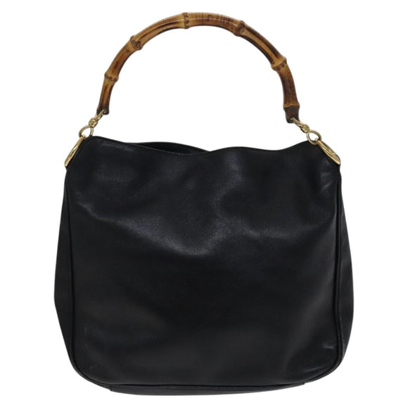 GUCCI Bamboo Hand Bag Leather 2way Black Gold Auth ar13291