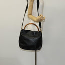GUCCI Bamboo Hand Bag Leather 2way Black Gold Auth ar13291-21