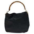 GUCCI Bamboo Hand Bag Leather 2way Black Gold Auth ar13291-2
