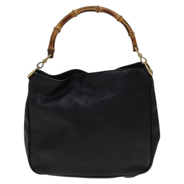 GUCCI Bamboo Hand Bag Leather 2way Black Gold Auth ar13291 - 0