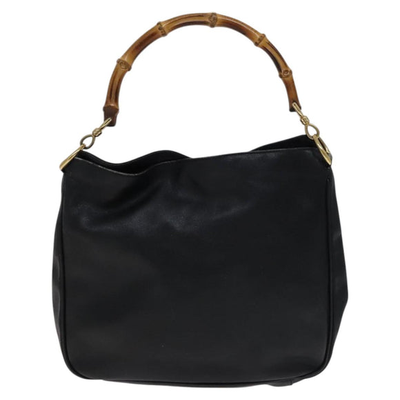 GUCCI Bamboo Hand Bag Leather 2way Black Gold Auth ar13291