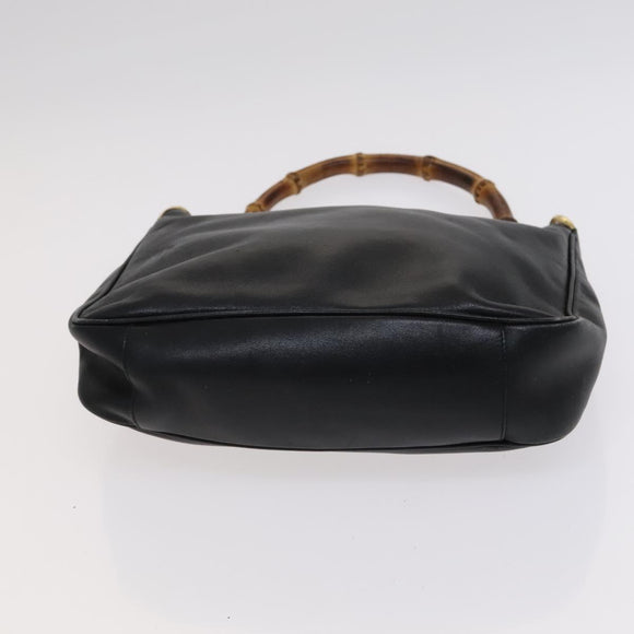 GUCCI Bamboo Hand Bag Leather 2way Black Gold Auth ar13291