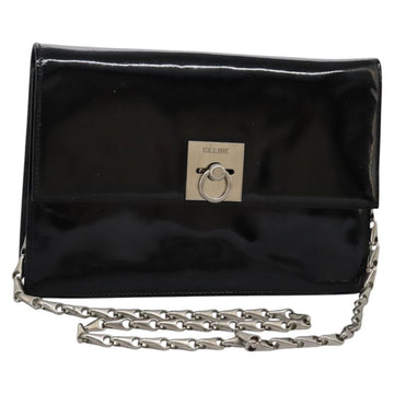 CELINE Chain Shoulder Bag Enamel Black Silver Auth ar13323