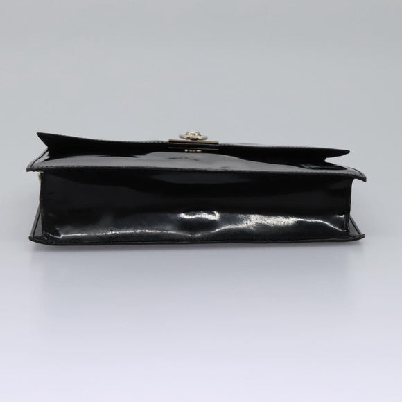 CELINE Chain Shoulder Bag Enamel Black Silver Auth ar13323