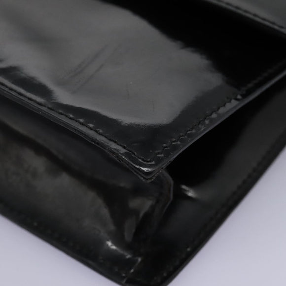 CELINE Chain Shoulder Bag Enamel Black Silver Auth ar13323