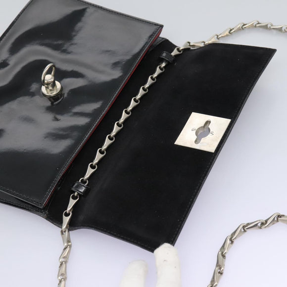 CELINE Chain Shoulder Bag Enamel Black Silver Auth ar13323