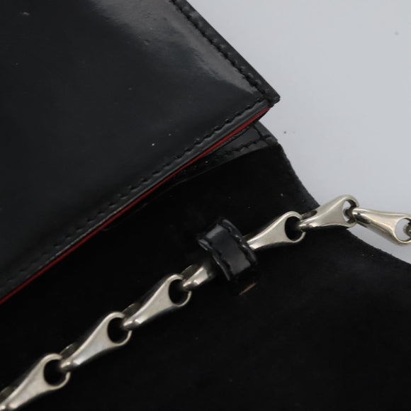 CELINE Chain Shoulder Bag Enamel Black Silver Auth ar13323