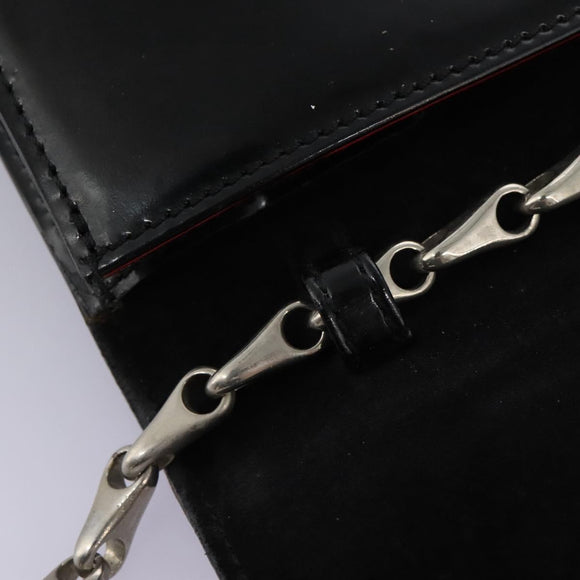 CELINE Chain Shoulder Bag Enamel Black Silver Auth ar13323