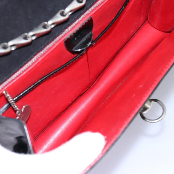 CELINE Chain Shoulder Bag Enamel Black Silver Auth ar13323