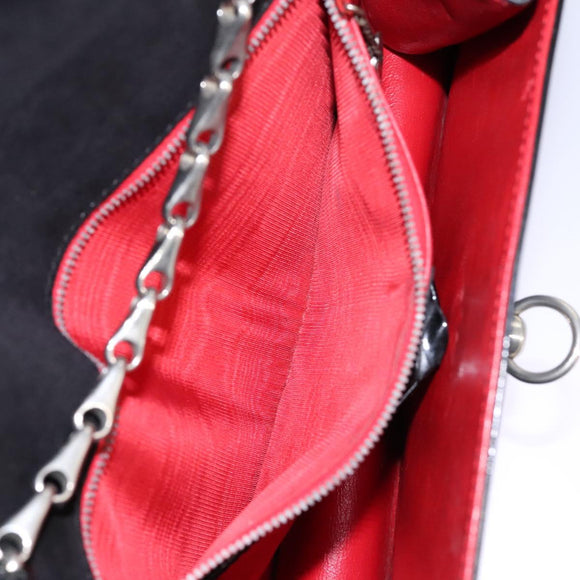 CELINE Chain Shoulder Bag Enamel Black Silver Auth ar13323