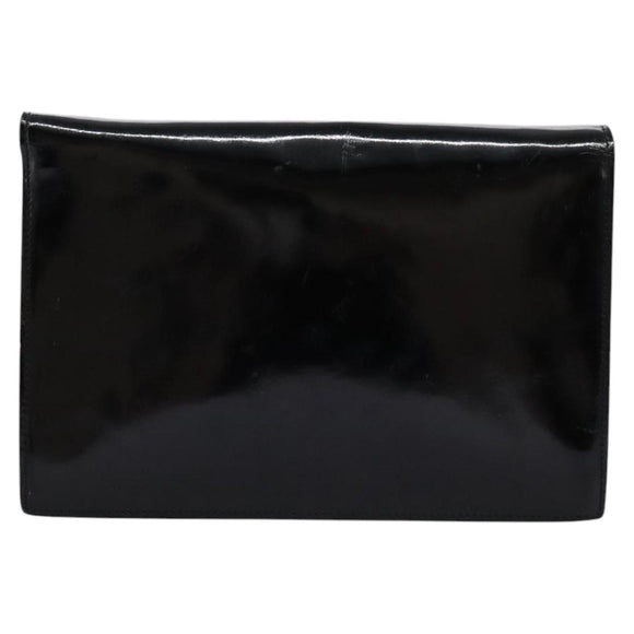 CELINE Chain Shoulder Bag Enamel Black Silver Auth ar13323
