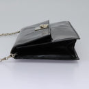 CELINE Chain Shoulder Bag Enamel Black Silver Auth ar13323-3