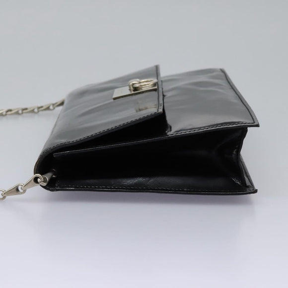 CELINE Chain Shoulder Bag Enamel Black Silver Auth ar13323