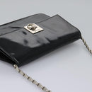 CELINE Chain Shoulder Bag Enamel Black Silver Auth ar13323-6