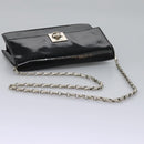 CELINE Chain Shoulder Bag Enamel Black Silver Auth ar13323-7