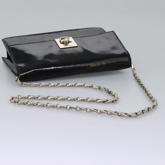 CELINE Chain Shoulder Bag Enamel Black Silver Auth ar13323