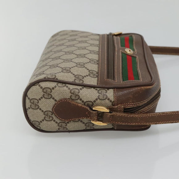 GUCCI GG Supreme Web Sherry Line Bag PVC Beige Gold 56 02 087 Auth ar13365