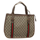 GUCCI GG Supreme Web Sherry Line Hand Bag PVC Beige Gold Auth ar13384-1