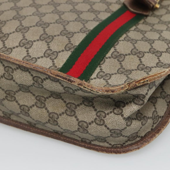 GUCCI GG Supreme Web Sherry Line Handtas PVC Beige Goud Auth ar13384