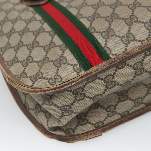 GUCCI GG Supreme Web Sherry Line Handtas PVC Beige Goud Auth ar13384