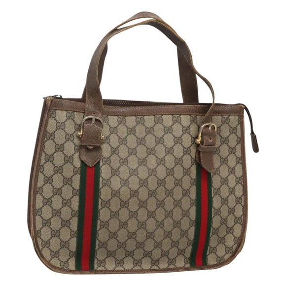 GUCCI GG Supreme Web Sherry Line Handtas PVC Beige Goud Auth ar13384