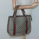 GUCCI GG Supreme Web Sherry Line Hand Bag PVC Beige Gold Auth ar13384-20