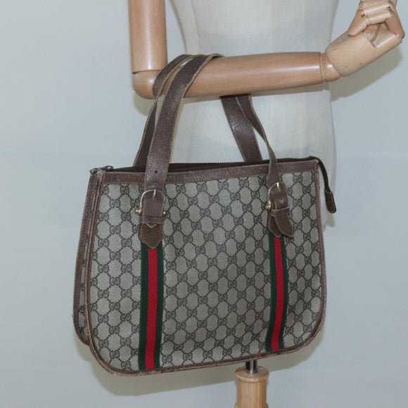 GUCCI GG Supreme Web Sherry Line Handtas PVC Beige Goud Auth ar13384