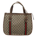 GUCCI GG Supreme Web Sherry Line Hand Bag PVC Beige Gold Auth ar13384-13