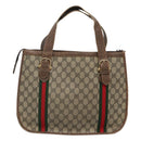 GUCCI GG Supreme Web Sherry Line Hand Bag PVC Beige Gold Auth ar13384-2