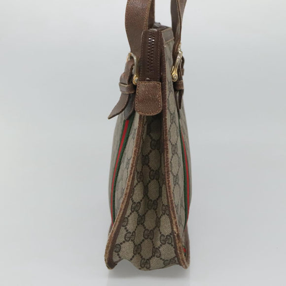 GUCCI GG Supreme Web Sherry Line Handtas PVC Beige Goud Auth ar13384