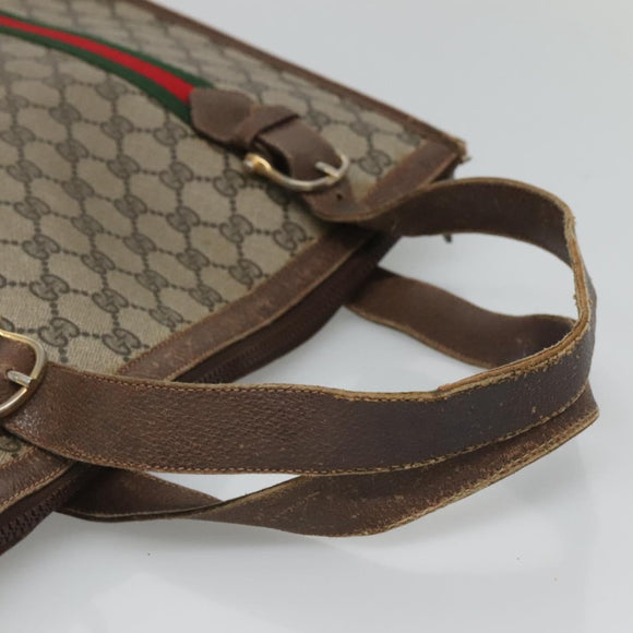 GUCCI GG Supreme Web Sherry Line Handtas PVC Beige Goud Auth ar13384