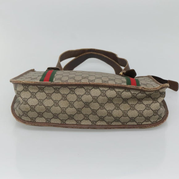 GUCCI GG Supreme Web Sherry Line Handtas PVC Beige Goud Auth ar13384