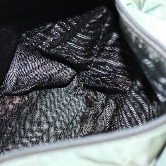 PRADA Tote Bag Nylon Beige Silver Auth ar13394