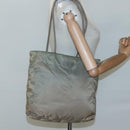 PRADA Tote Bag Nylon Beige Silver Auth ar13394-23
