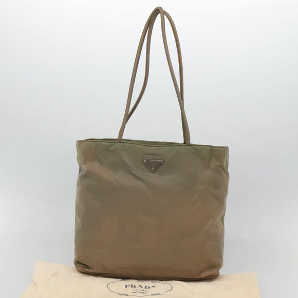 PRADA Tote Bag Nylon Beige Silver Auth ar13394