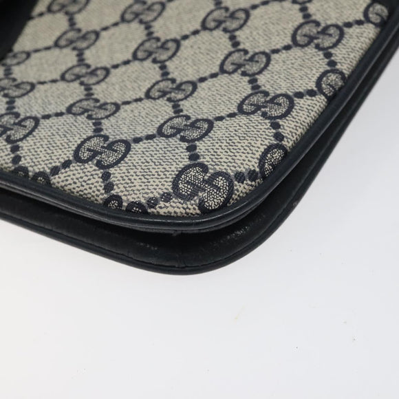 GUCCI GG Supreme Shoulder Bag PVC Navy Gold Auth ar13402