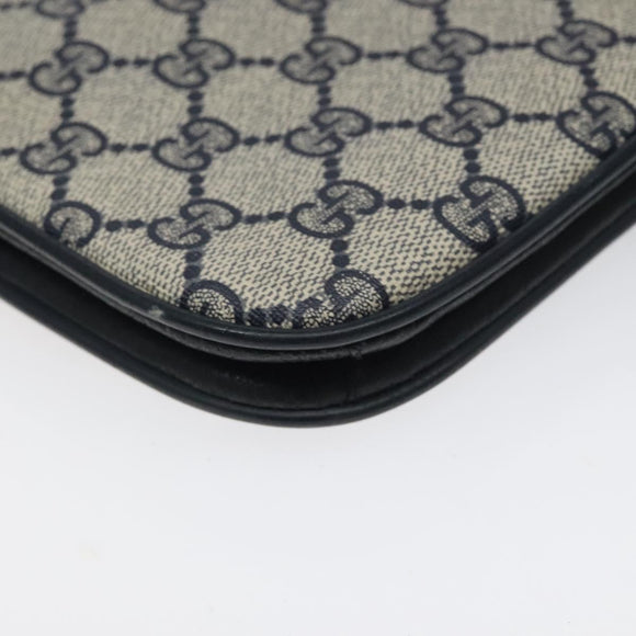 GUCCI GG Supreme Shoulder Bag PVC Navy Gold Auth ar13402