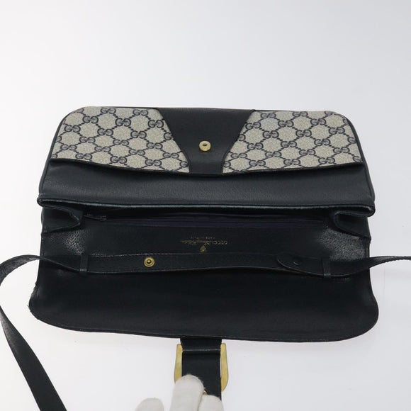 GUCCI GG Supreme Shoulder Bag PVC Navy Gold Auth ar13402