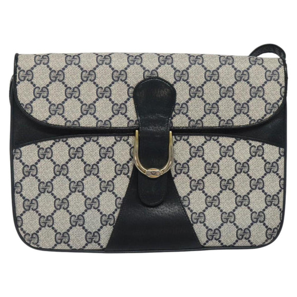 GUCCI GG Supreme Shoulder Bag PVC Navy Gold Auth ar13402