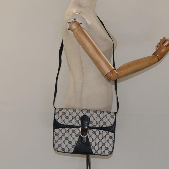 GUCCI GG Supreme Shoulder Bag PVC Navy Gold Auth ar13402