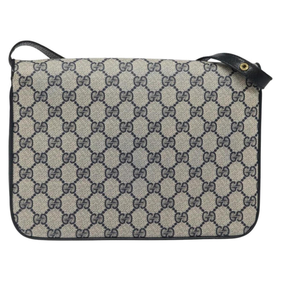 GUCCI GG Supreme Shoulder Bag PVC Navy Gold Auth ar13402