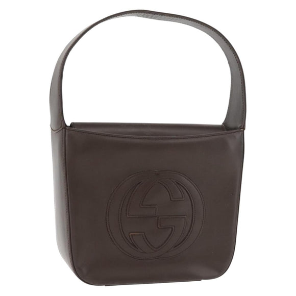 GUCCI Hand Bag Patent leather Brown Auth ar13416