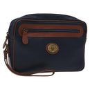 Burberrys Clutch Bag PVC Leather Navy Gold Auth ar13433-1